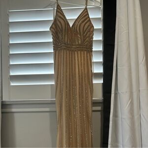 Beautiful gown , Nude/Beige with rhinestones, size XS